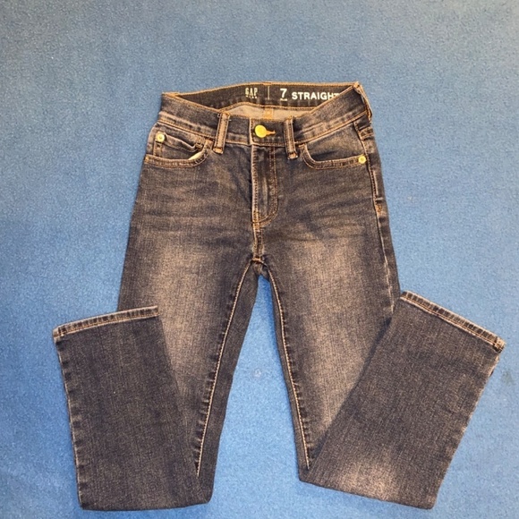 Gap denim size 7 regular stretch straight jeans fake button - Picture 2 of 5